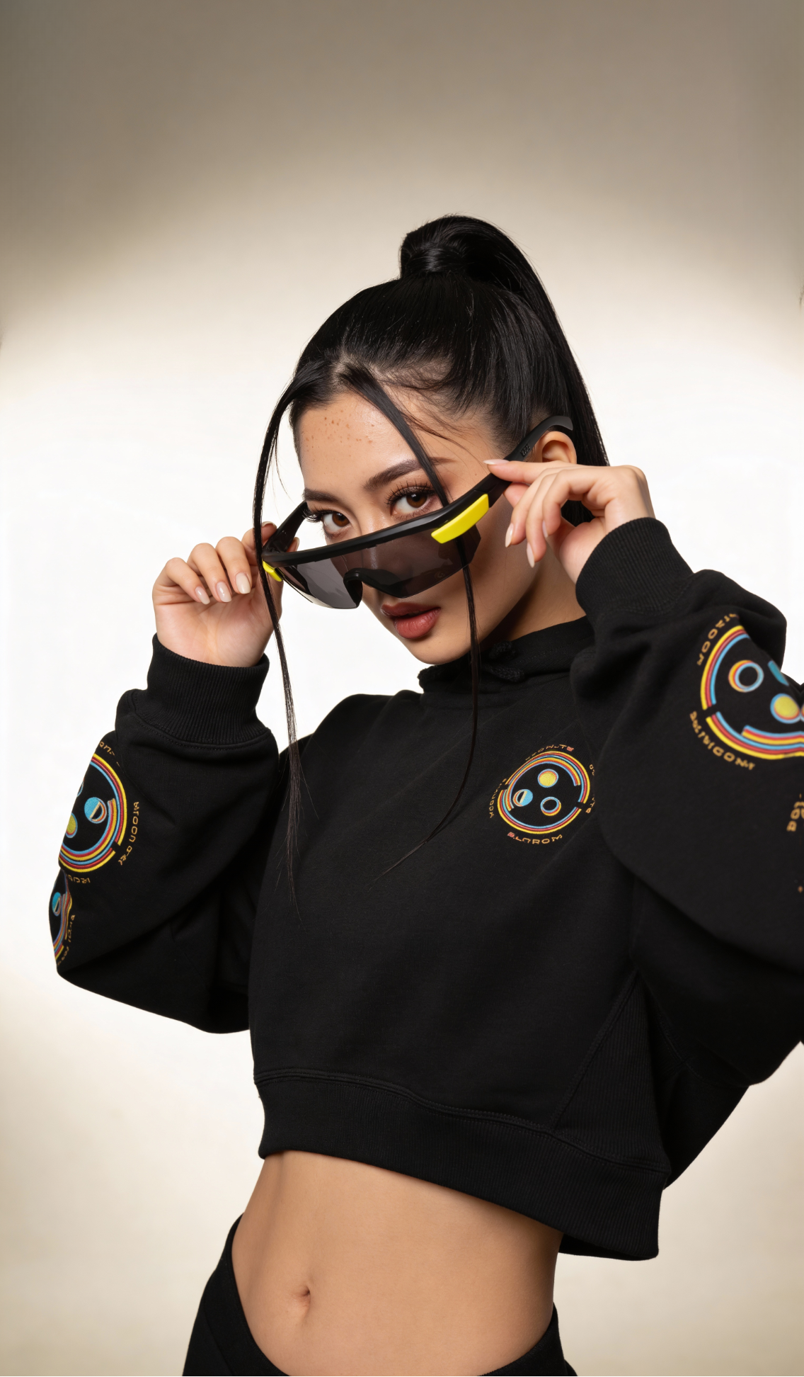 Anaglyphic Logo Cropped Hoodie